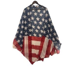 Charming Charlie American Flag Kimono Cardigan Stars Stripes Patriotic Cover Up